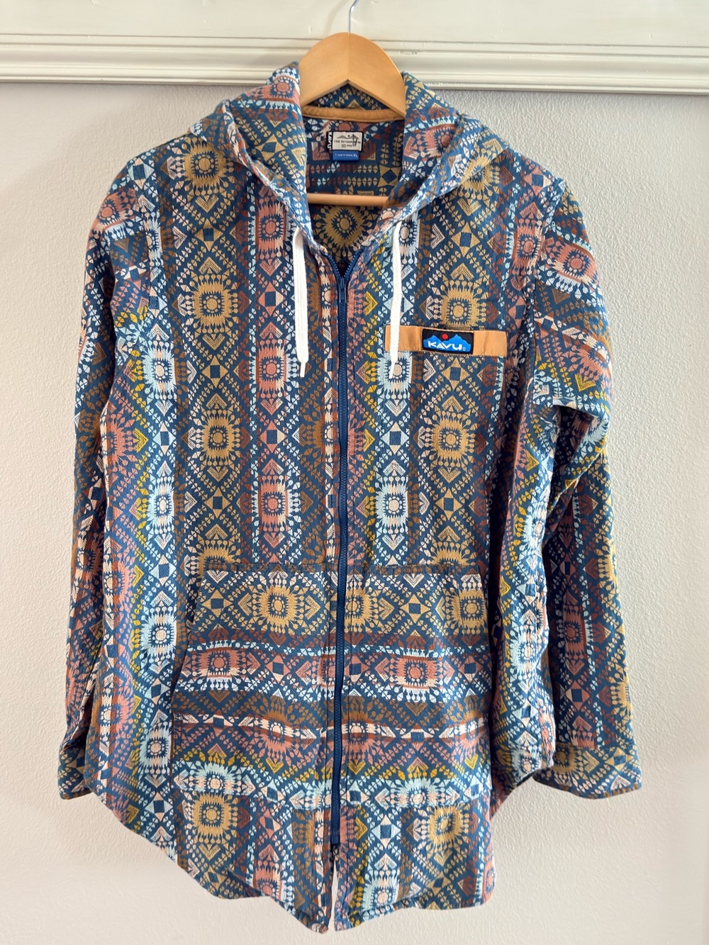 KAVU Saratoga Woven Cotton Hooded Full Zip Jacket Southwestern Print Size XL